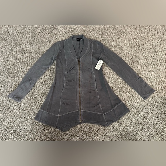 BLUE SAKS FIFTH AVE XS BLUE KNIT ZIP UP TUNIC TOP JACKET - Picture 2 of 11